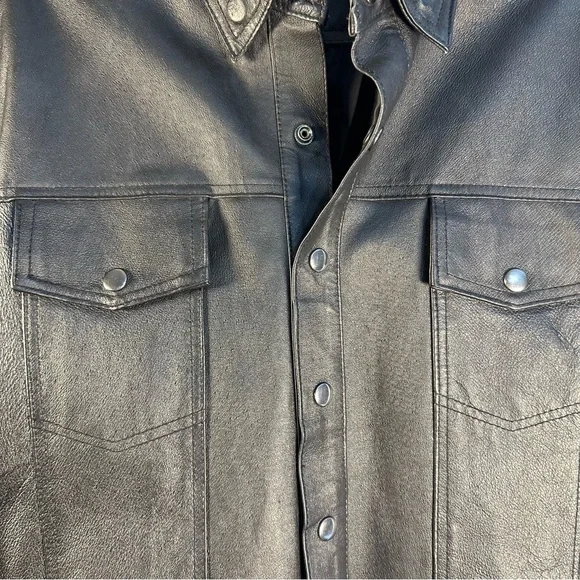 Bikers Club Black Genuine Leather Button-Up Jacket | Size M| Classic Moto Style - Picture 3 of 15
